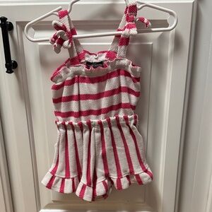 Vince Camuto Pink and Cream Striped Knit Romper